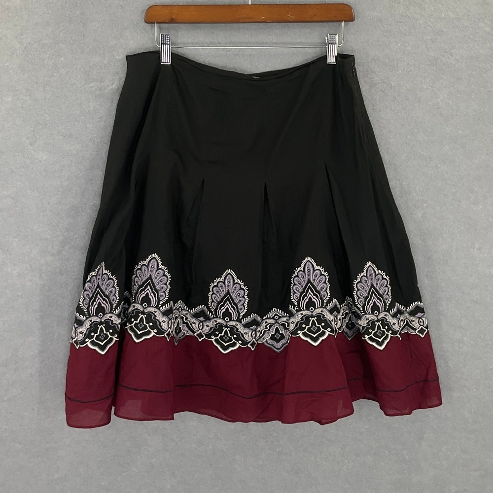 Ann Taylor Black Cotton Blend Embroidery Paisley Skirt Sz 10 Y2K Vintage